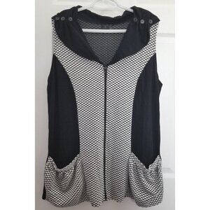 Koren Zippered Vest Checkered Color Block Pattern Collar Button Details Sz Large